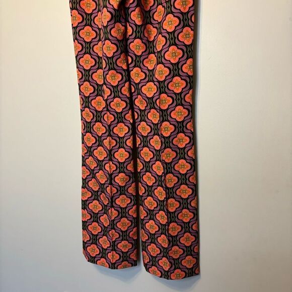 Mango Women's Printed Straight Pants Flare Leg Long Inseam SZ SM Retro Groovy - Picture 5 of 12